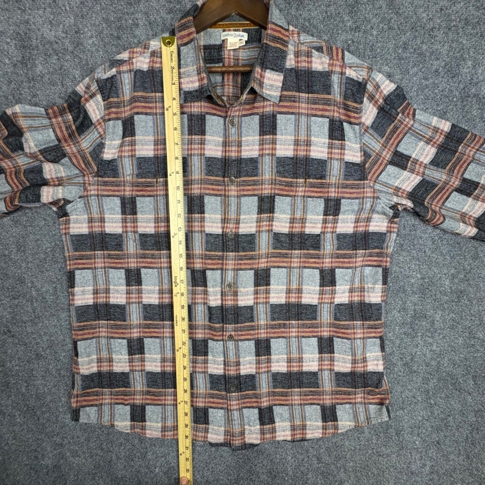Carbon 2 Cobalt Mens XL Plaid Flannel Button Down Shirt Grey Orange Long Sleeve - Picture 5 of 6